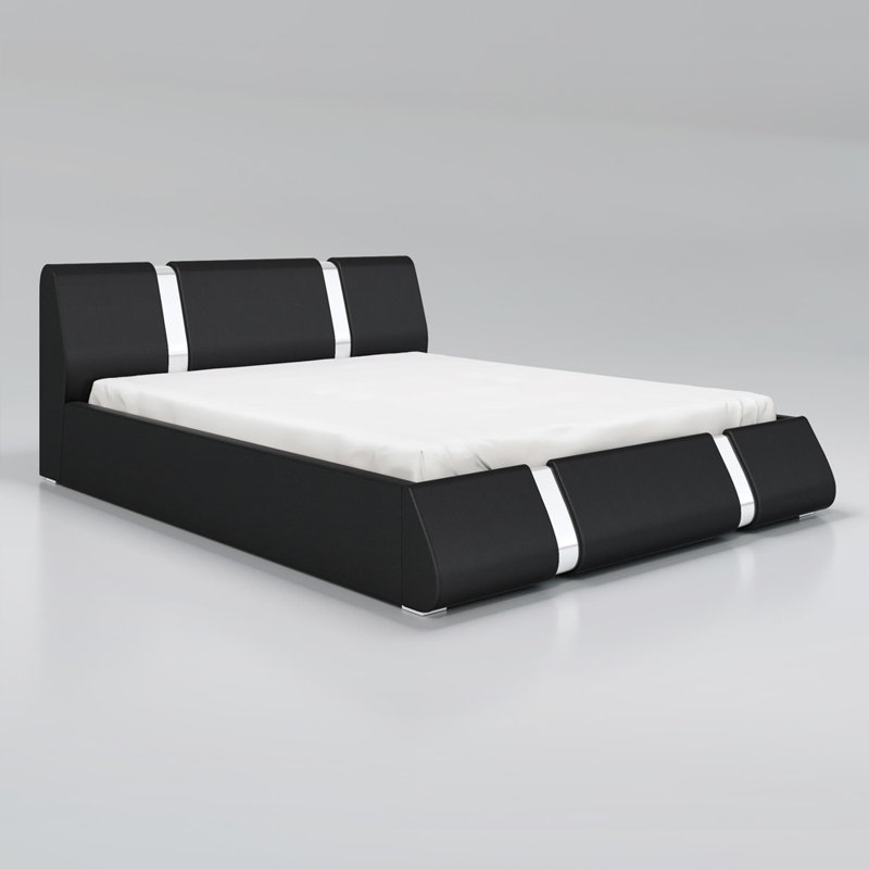 Lit plateforme tapissier avec rangement Baran, Noir, Très grand