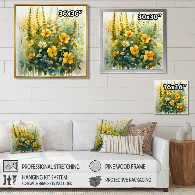 Décoration de jardin jaune et vert - marguerites fraîches, Toile avec cadre flottant brun, H 30 po x l 30 po x P 1 po