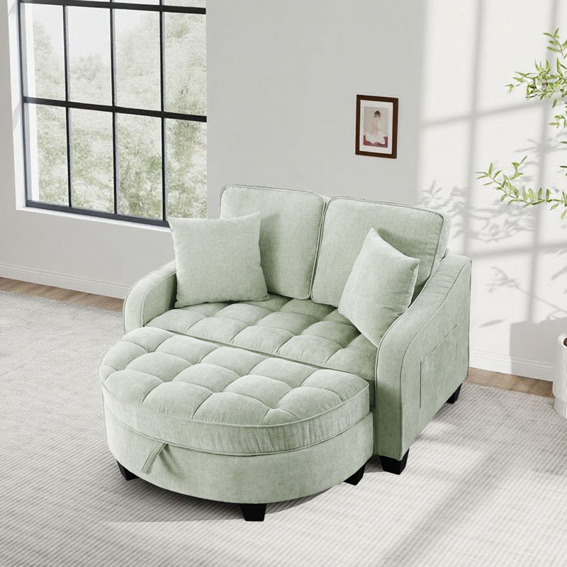 Chaise longue convertible 42,68 po avec repose-pieds avec rangement, Cyan