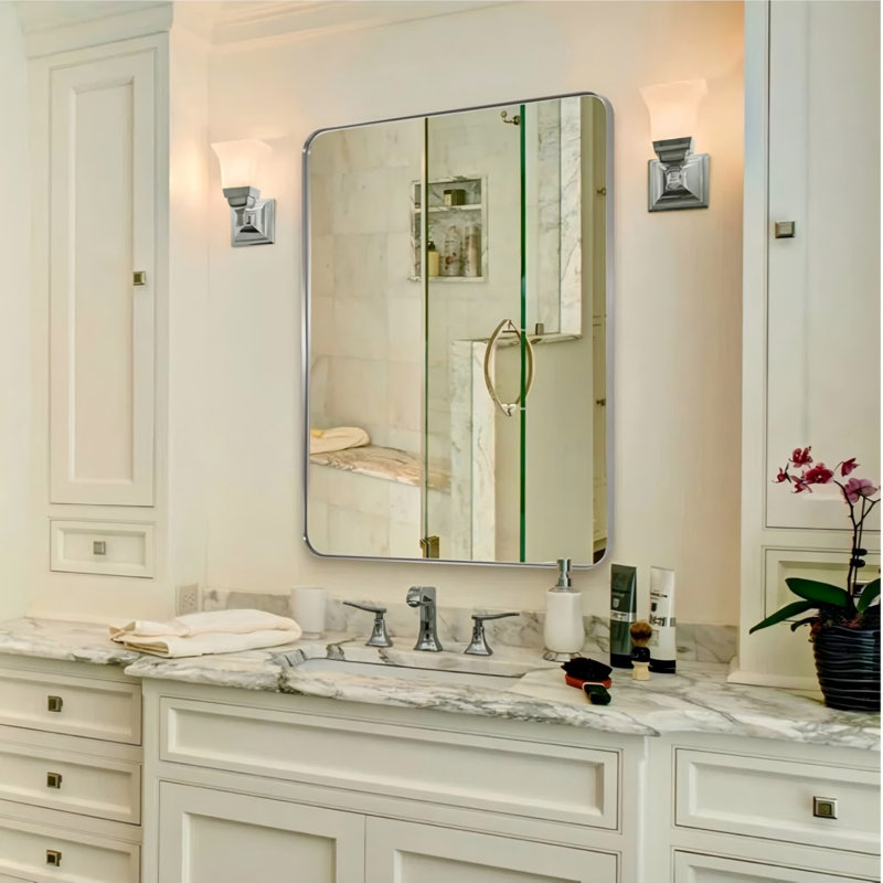 Miroir de salle de bain Inse Cadre en acier inoxydable, Nickel brossé, 30 po x 22 po