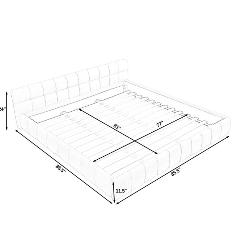 Très grand lit tapissier épais en chenille - plateforme moderne avec tête de lit rose sans sommier tapissier (tissu élégant et 88,5 po x 85,5 po x 24 po)