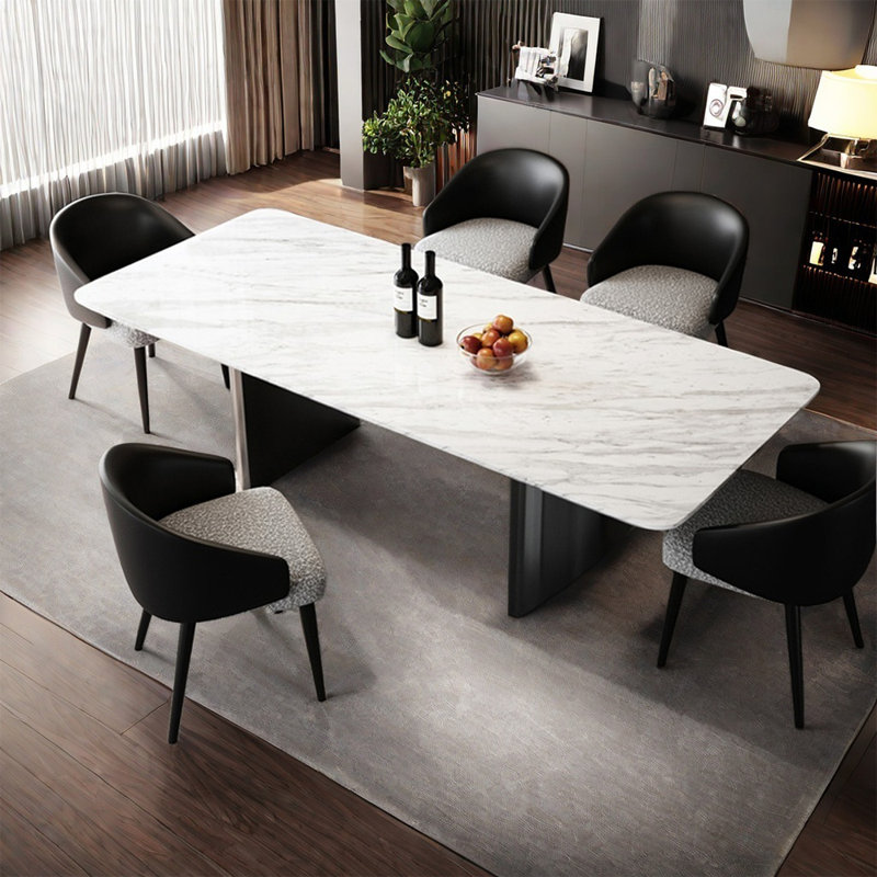 Rectangular luxury simple marble dining table set, 29.52"H x 70.86"L x 35.43"W