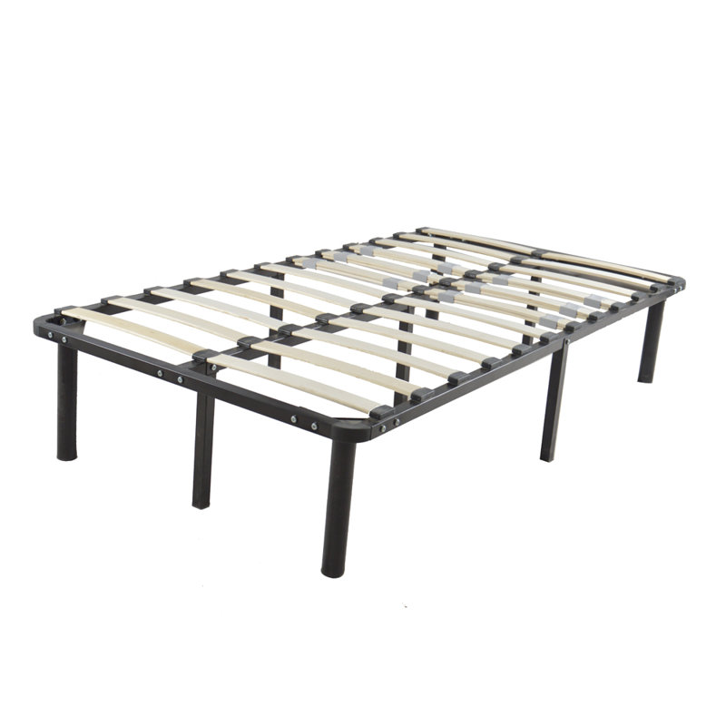 Fitzgerald 14" Wooden Slat and Iron Stand Bed Frame, Twin