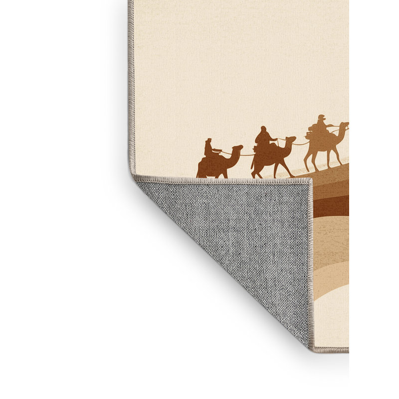 Machine Washable Orsolya Sahara Desert Caravan Minimalist Ombre Rug in Beige – Beige Binding, 4x6
