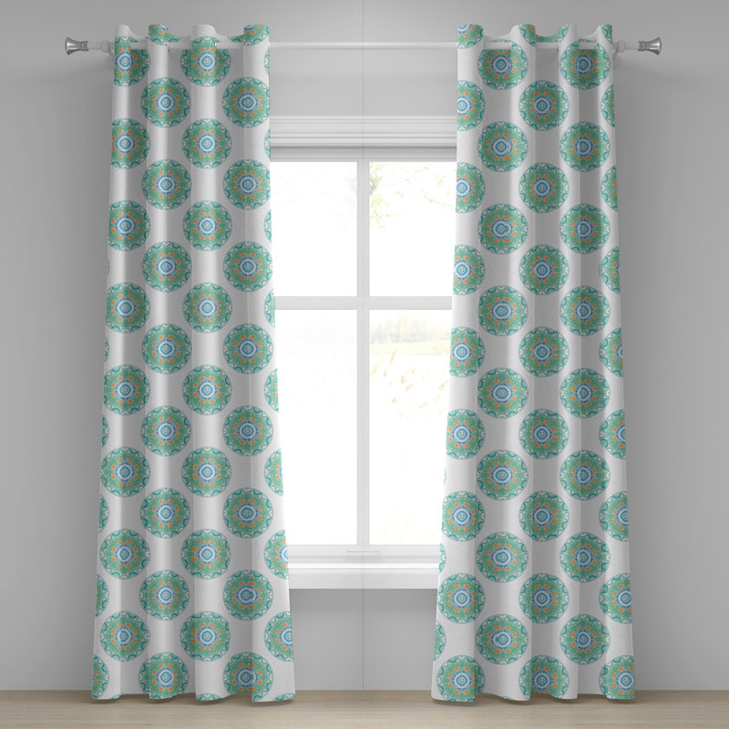 Rideau à œillets 2 panneaux East Urban Home Mandala, 50 po, vert orange, L 50 po x L 108 po