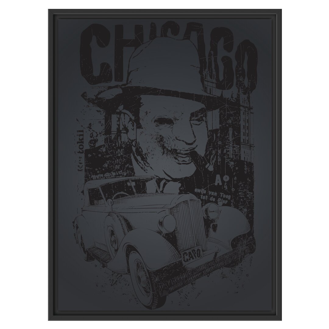 Gerahmtes Wandbild Chicago schwarz