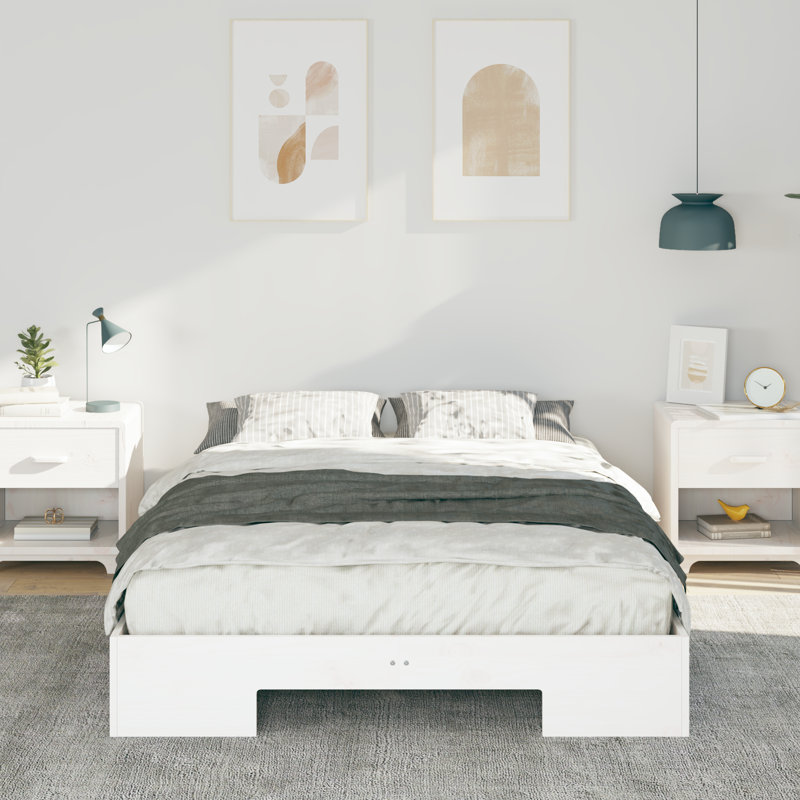 Floor Bed Frame With Storage Solid Pine Wood, Small Double (4'), White