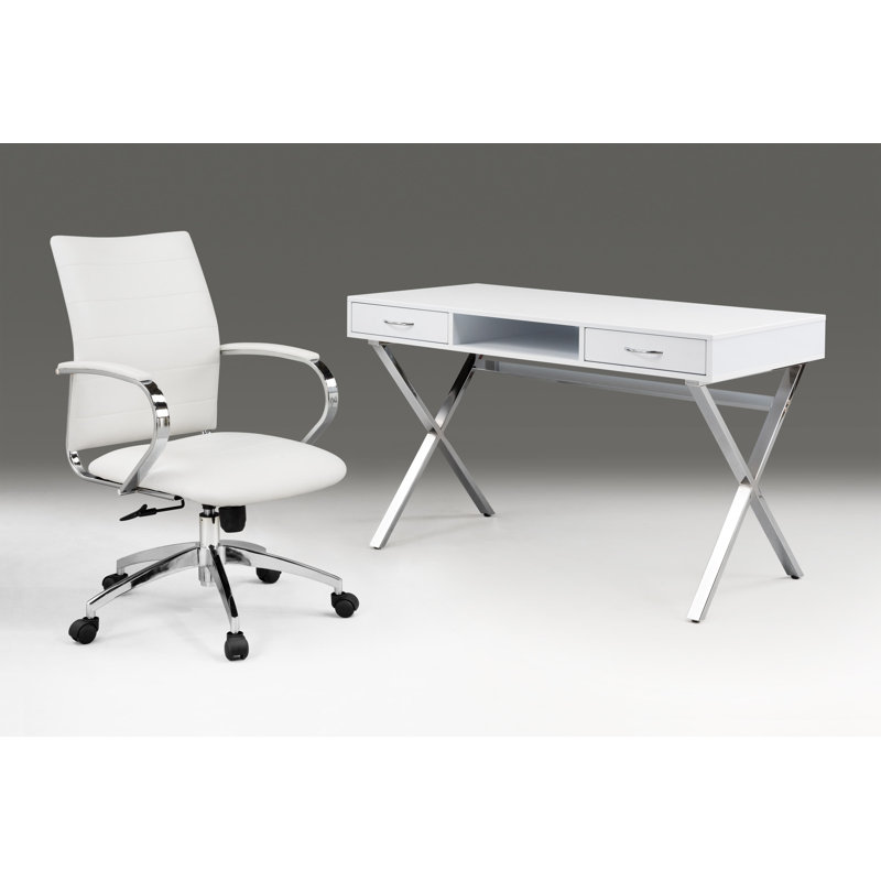 Zorabelle Metal Base Writing Desk with Drawers, Chrome