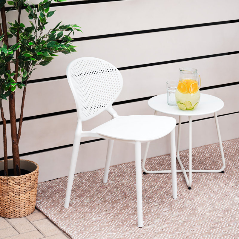 Suze Stacking Patio Dining Side Chair, White