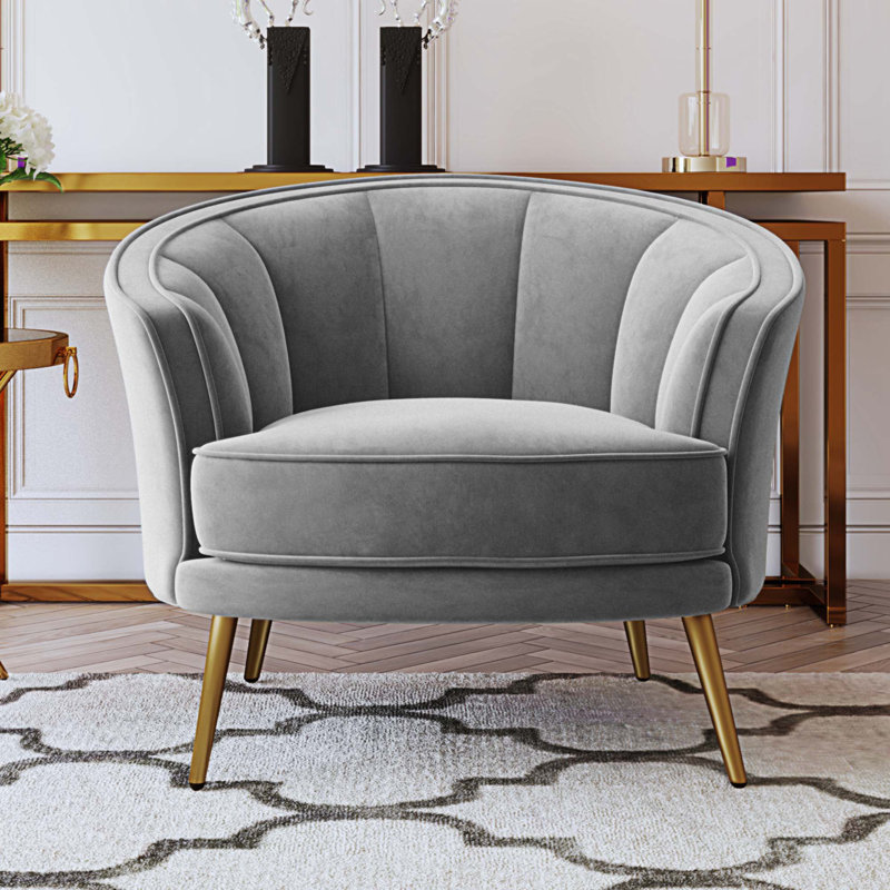 Fauteuil demi-tonneau Genji, Velours gris