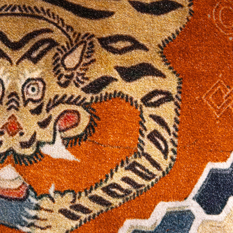 Tibetan Tiger Orange Cotton Velvet Lumbar Pillow