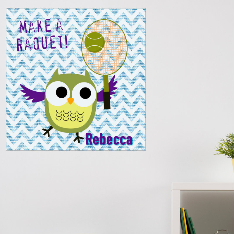 Décalcomanie murale personnalisée tennis hibou, H 20 po x l 20 po, Oui