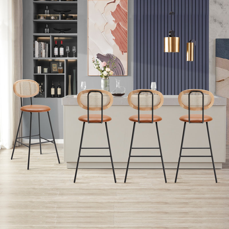 Ensemble de tabourets de bar en métal durable avec cuir et rotin pour la cuisine