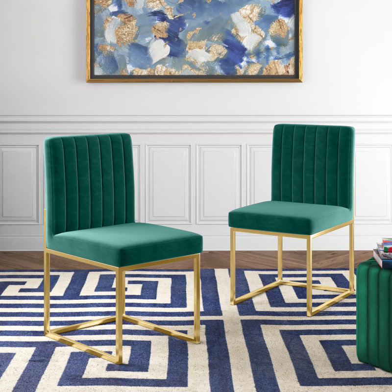Chaise d'appoint rembourrée en velours Amberdawn, Doré, Velours vert