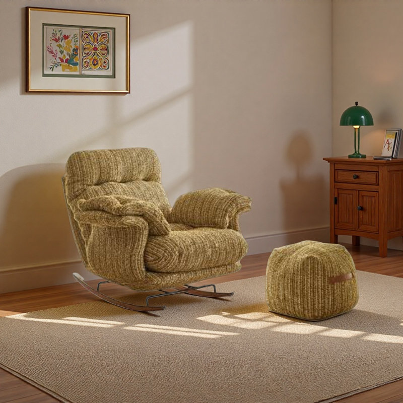 Chaise berçante rétro en lin simple pour la détente., Brun