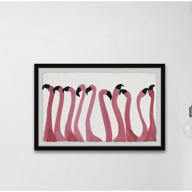 «Flamingo Gossip», reproduction encadrée, H 12 po x l 18 po x P 1,5 po