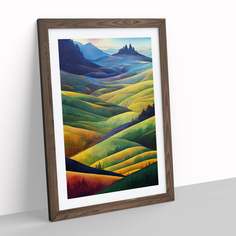 Meadow Landscape Watercolour No.3 - Framed Print, 46cm H x 34cm W x 2cm D, Walnut