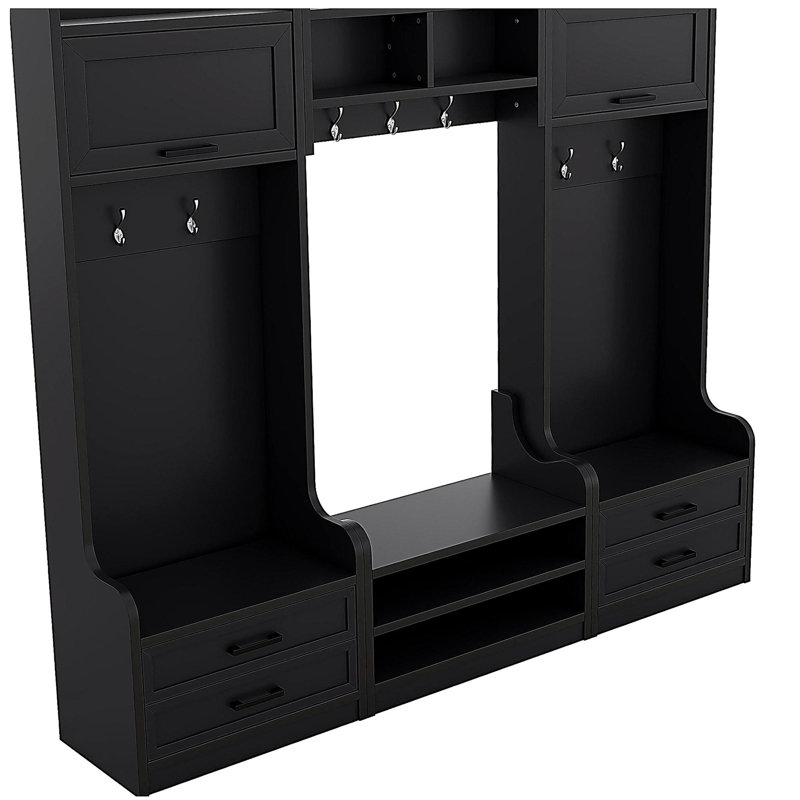 4-in-1 Detachable Hall Tree with Storage and 7 Hooks, Multiple Functions Hallway Coat Rack with Storage Drawers and Cabinet Shoe Bench for Entryway Hallway
