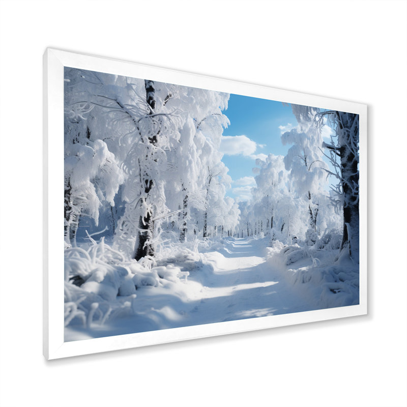 Winter Frosty Forest IV, reproduction d'art sur toile, Cadre simple blanc, H 34 po x l 44 po x P 1,5 po