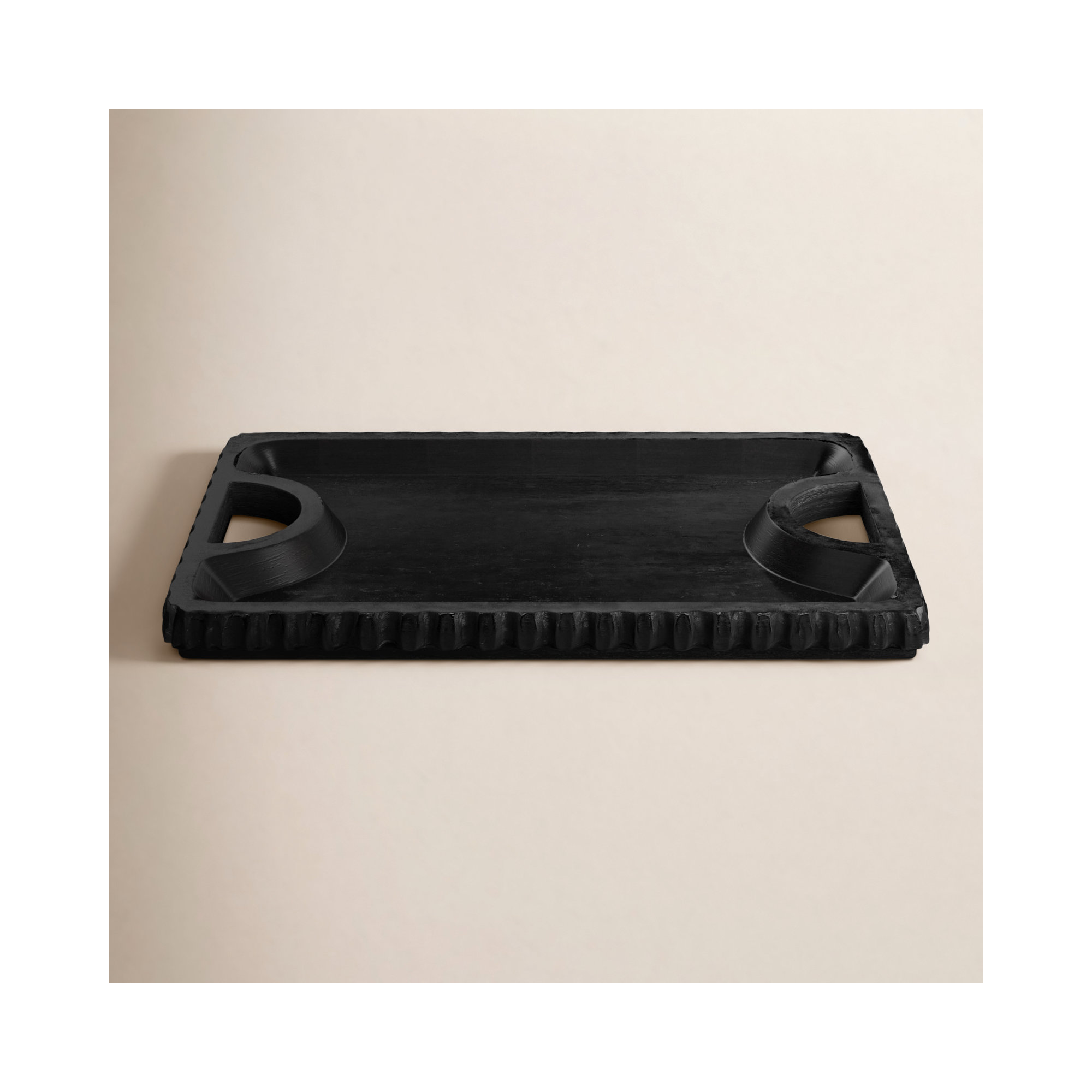 Sagebrook Home Colbin Wooden Scalloped Edge Tray, Black
