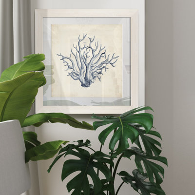 Corail trio dans indigo II-reproduction d’art sur toile encadrée