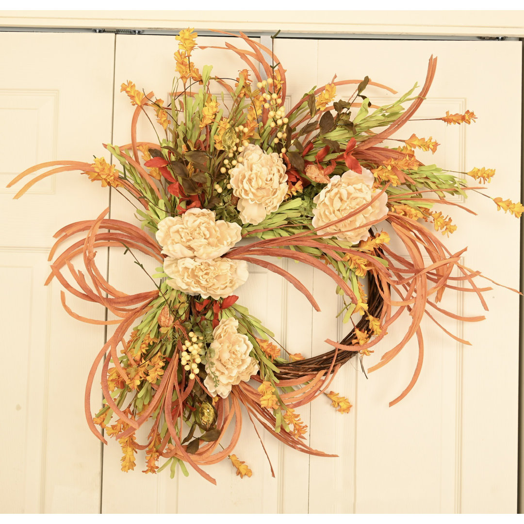26" Fall Thanksgiving Day Peony Floral Wreath for Front Door Primrue Wreath 