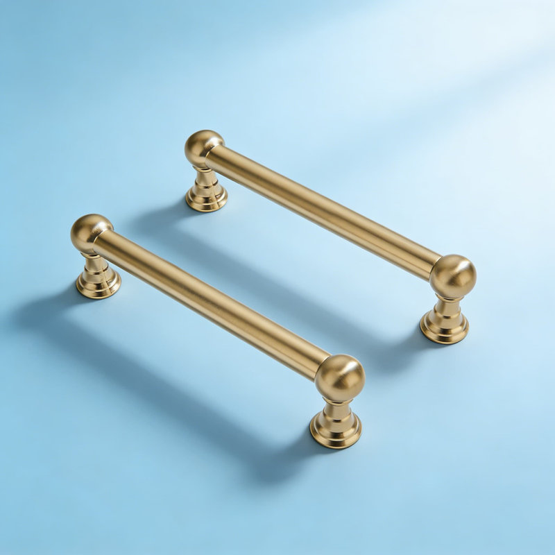 Paquet de 10 poignées d'armoire robustes en laiton massif, poignées d'armoire à finition laiton brossé pour tiroirs de commode de salle de bain de cuisine, poignées à poignée centrale à trous de 5 pouces