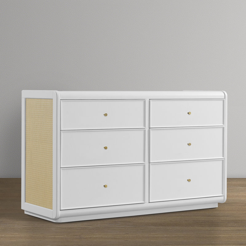 Aspen 6 Drawer Dresser, White With Textured Oat, White
