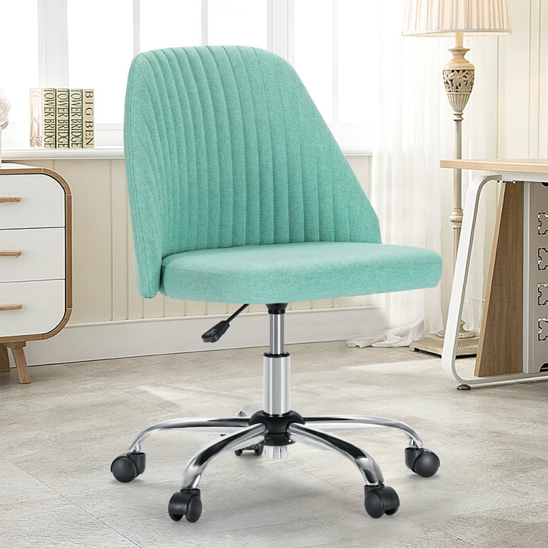 Mercier Upholstered Armless Task Chair, Home Adjustable Swivel Makeup Chair, Green