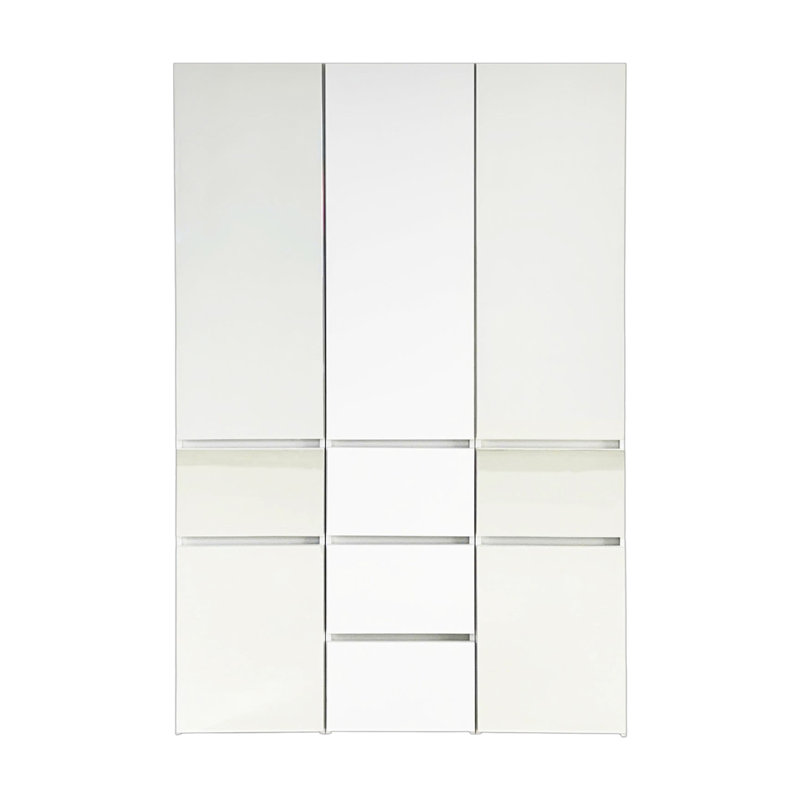 Ensemble de placard Ely, portes à double miroir, 5 tiroirs, 71 po, blanc