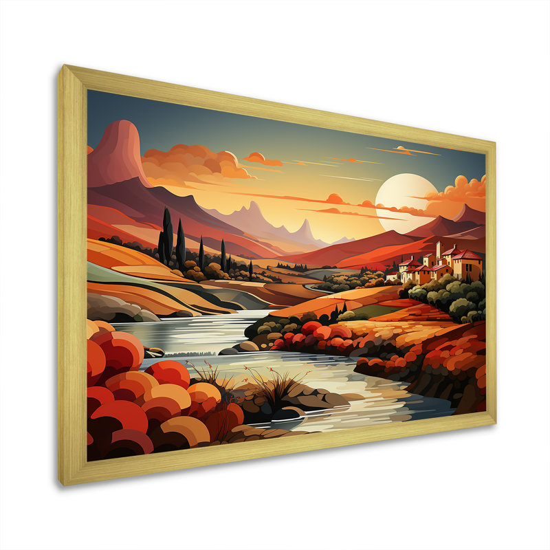 Paysage méditerranéen audacieux I - impression, Cadre doré simple, H 12 po x l 20 po x P 1 po