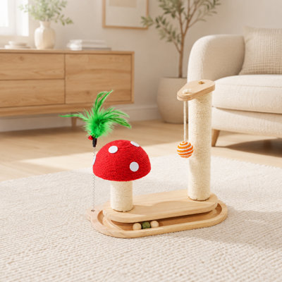 Poteau à griffer pour chat avec champignon en bois massif