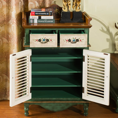Brown&Green Solid Wood Shoe Storage Bench