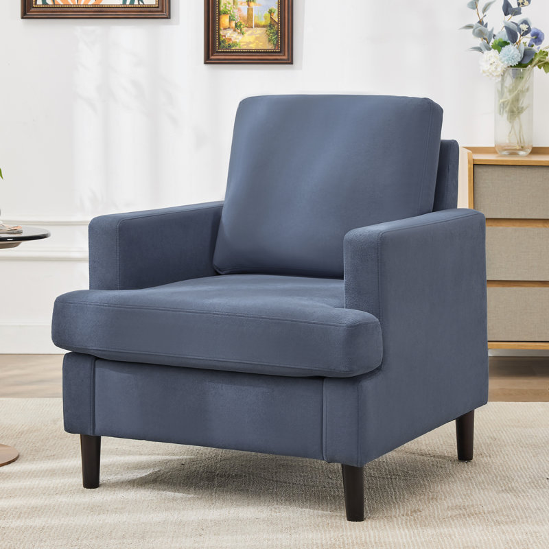 Mid-Century Linen Accent Chair – Stylish, Blue Gray