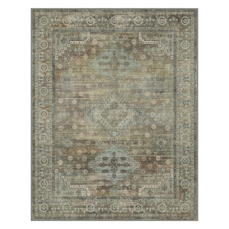 Oriental Machine Washable Area Rug with Non-Slip Backing, Rectangle 160 x 230 cm, Sage