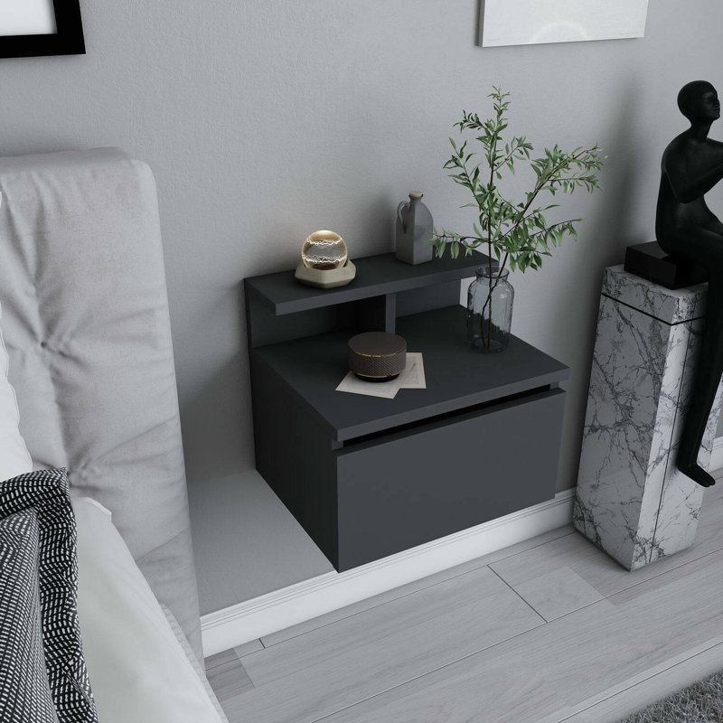 Patchen 39.8cm W Manufactured Wood Bedside Table, Anthracite