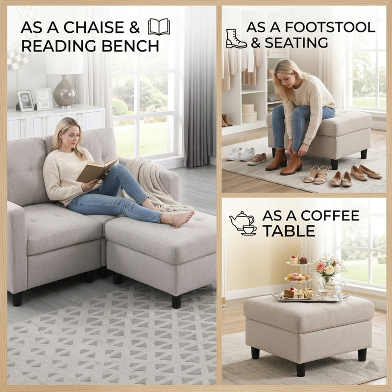 Kentrell 54"W Upholstered Loveseat with Ottoman, Light Gray