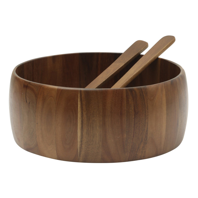 Ensemble de grandes assiettes à salade en bois d'acacia de 13 po avec 2 outils de service Gibson Home Laurelton