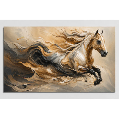 Grand cheval blanc, reproduction d'art sur toile, peinture équestre abstraite fluide, décor campagnard moderne de style occidental pour salon chambre bureau, impression sur toile 24 x 36 pouces - prête à être accrochée