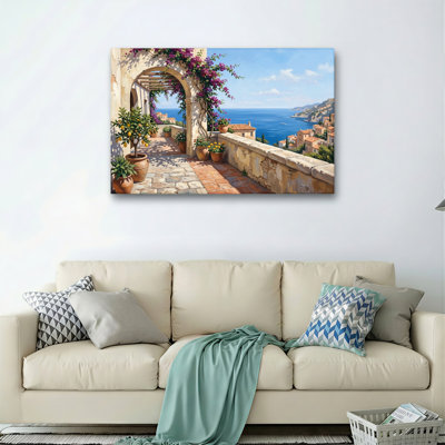Mediterranean View Canvas Wall Art Oil Painting Print Set Of 1