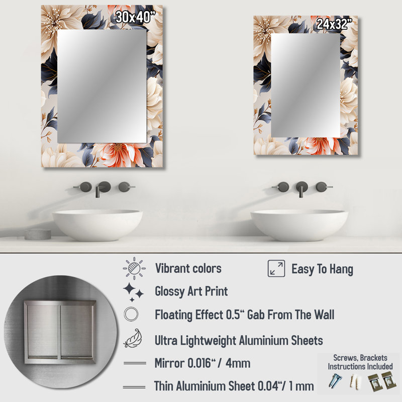 Blue And Beige Coastal Tranquil Florals Collage Unveiled - Floral Mirror Wall Decor, 32" x 24"