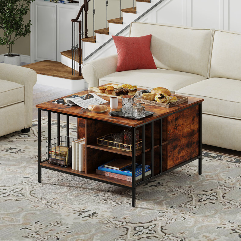 32.4''W Farmhouse Lift Top Coffee Table with Storage – Rustic Wood Finish & Sturdy Metal Frame – Multifunctional Living Room Center Table