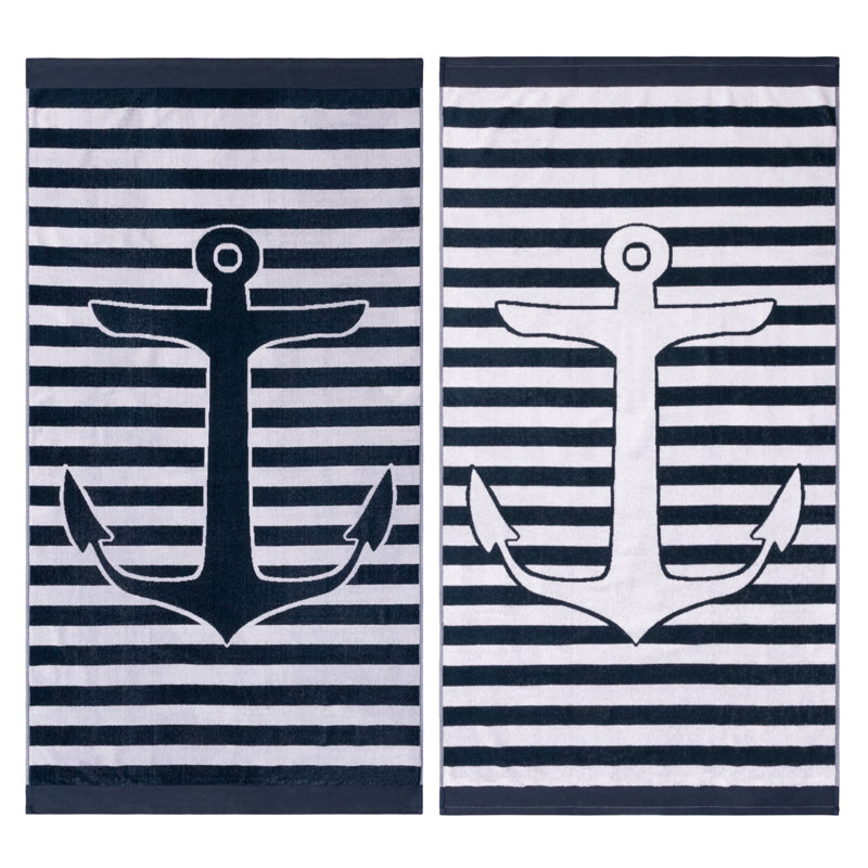 Makenna Yacht Club Oversized Quick Dry Reversible 2-Piece Cotton Beach Pool Towel Set