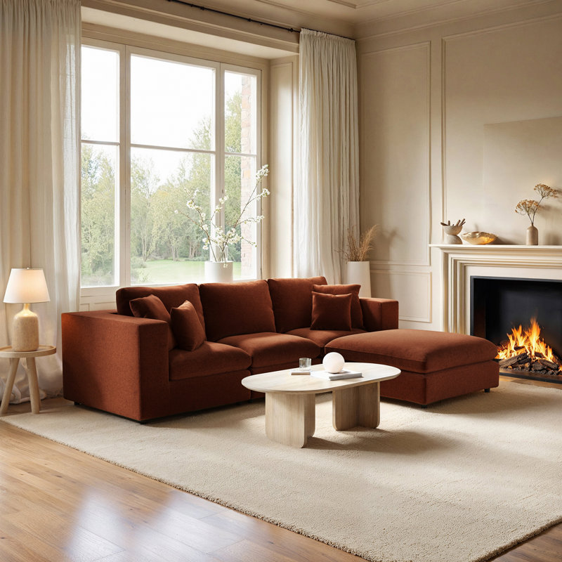 4 Seater Chaise End Sofa, Orange