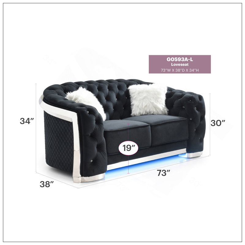 Causeuse noire élégante avec accoudoirs évasés, Noir