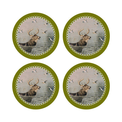 English Stag Vegan Leather Round Pebble Placemat