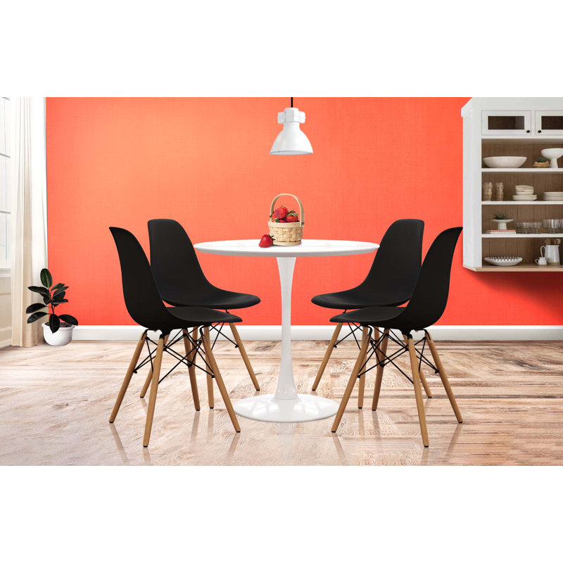 Table de salle à manger Modholic Tulip, Noir, H 29,75 po x l 35,5 po x P 35,5 po, 5 Pieces: Table, 4 Chairs