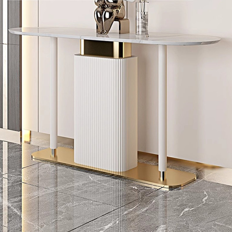 Console sophistiquée et tendance, Blanc / Doré, H 33,46 po x l 59,06 po x P 13,78 po