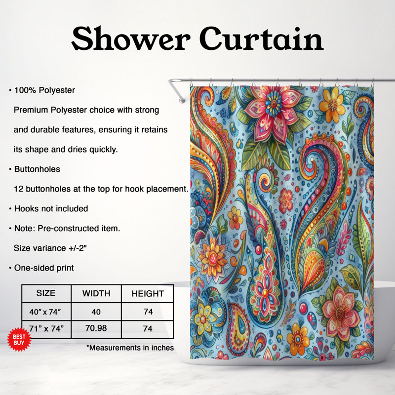 Rideau de douche standard 1 pièce Bold Preppy Swirls, H 74 po x l 71 po