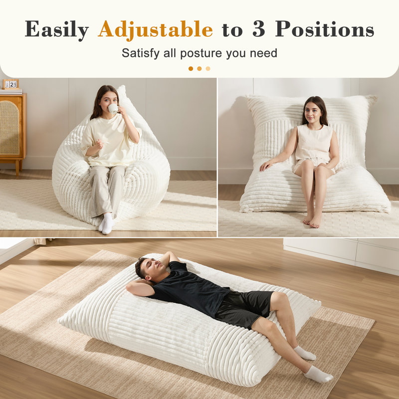 3-in-1 Compression Corduroy Giant Bean Bag Chair Convertible Floor Pillow Machine Washable Cover Bean Bag Sofa